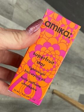 amika Superfruit Star Lightweight Hair Oil — Vibrant Orange & Pink Packaging .67
